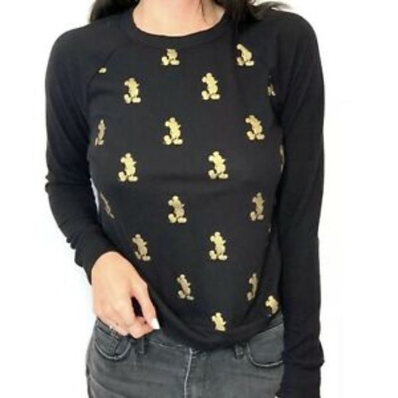 Disney Sweaters - Disney Black and Gold Mickey Mouse Sweater Pullover Sz M NWT